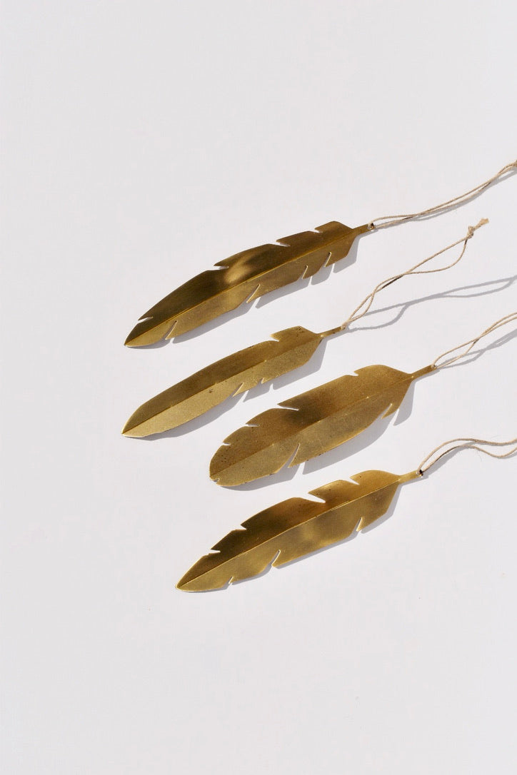 Brass Feather Ornaments (set of four)