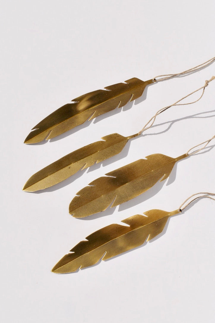 Brass Feather Ornaments (set of four)