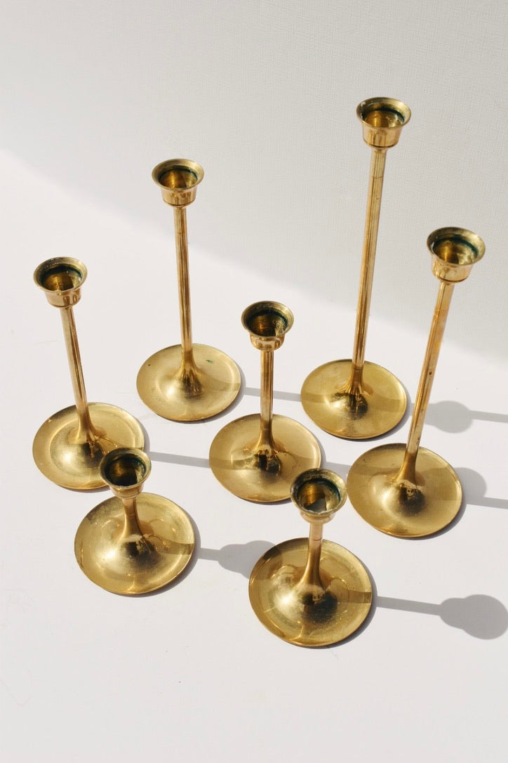 Vintage Brass Graduating Candlesticks (set of 7)