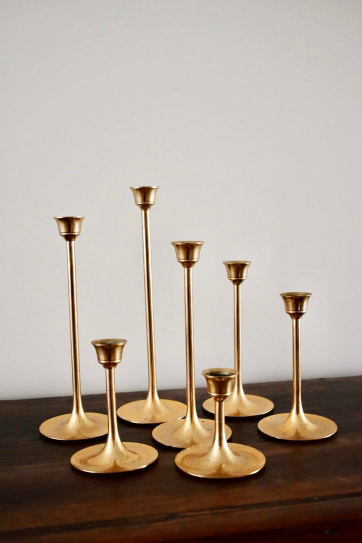 Vintage Brass Graduating Candlesticks (set of 7)