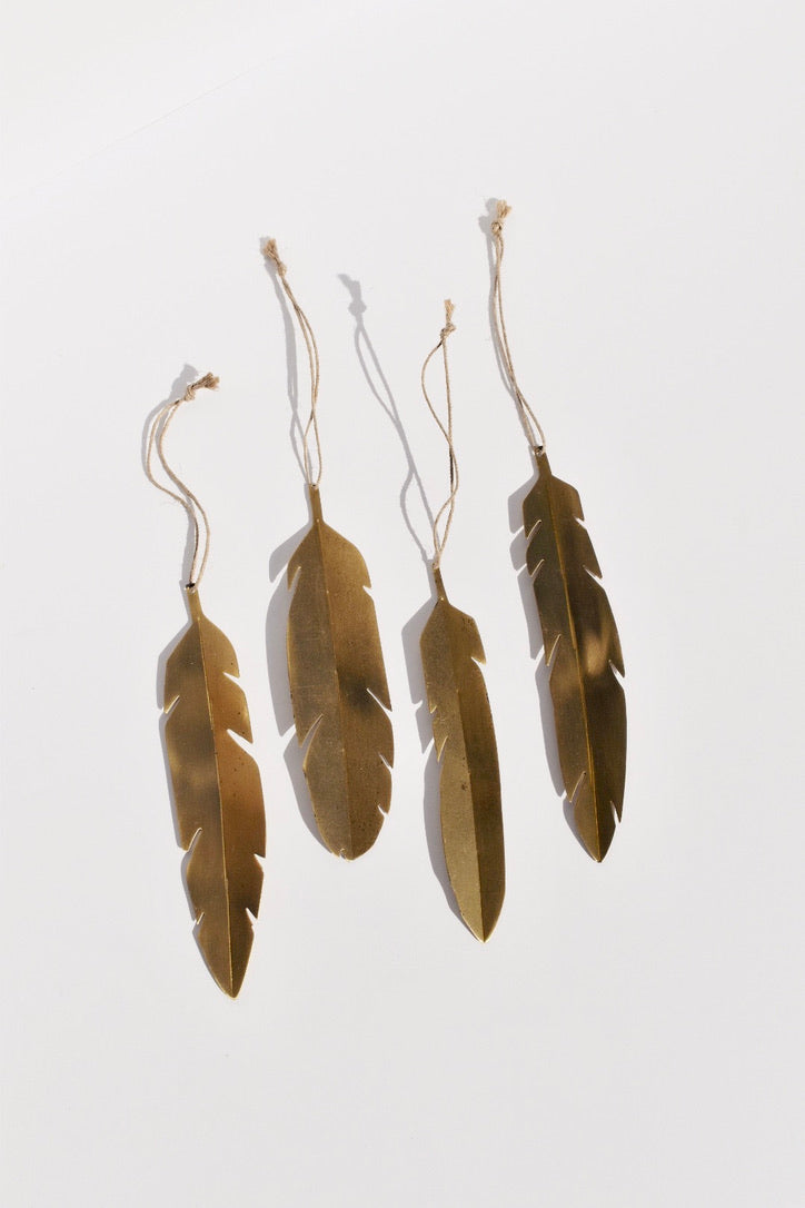 Brass Feather Ornaments (set of four)