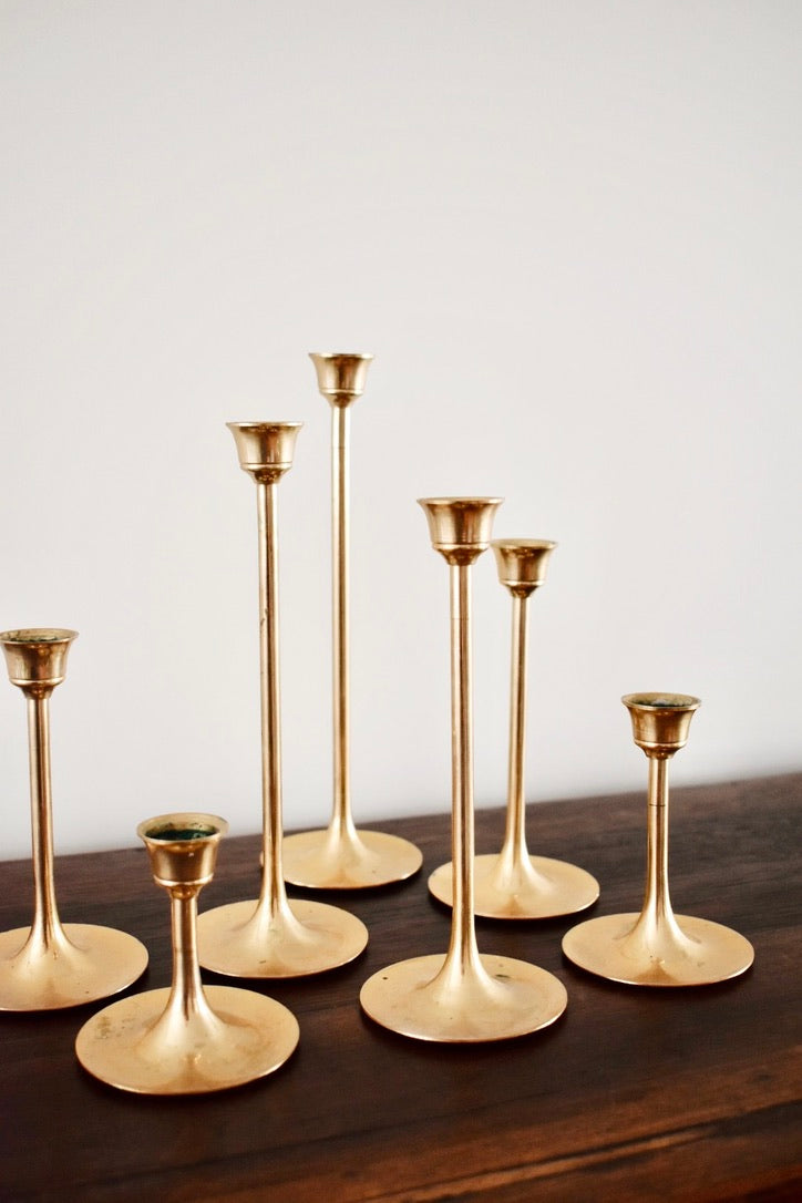 Vintage Brass Graduating Candlesticks (set of 7)