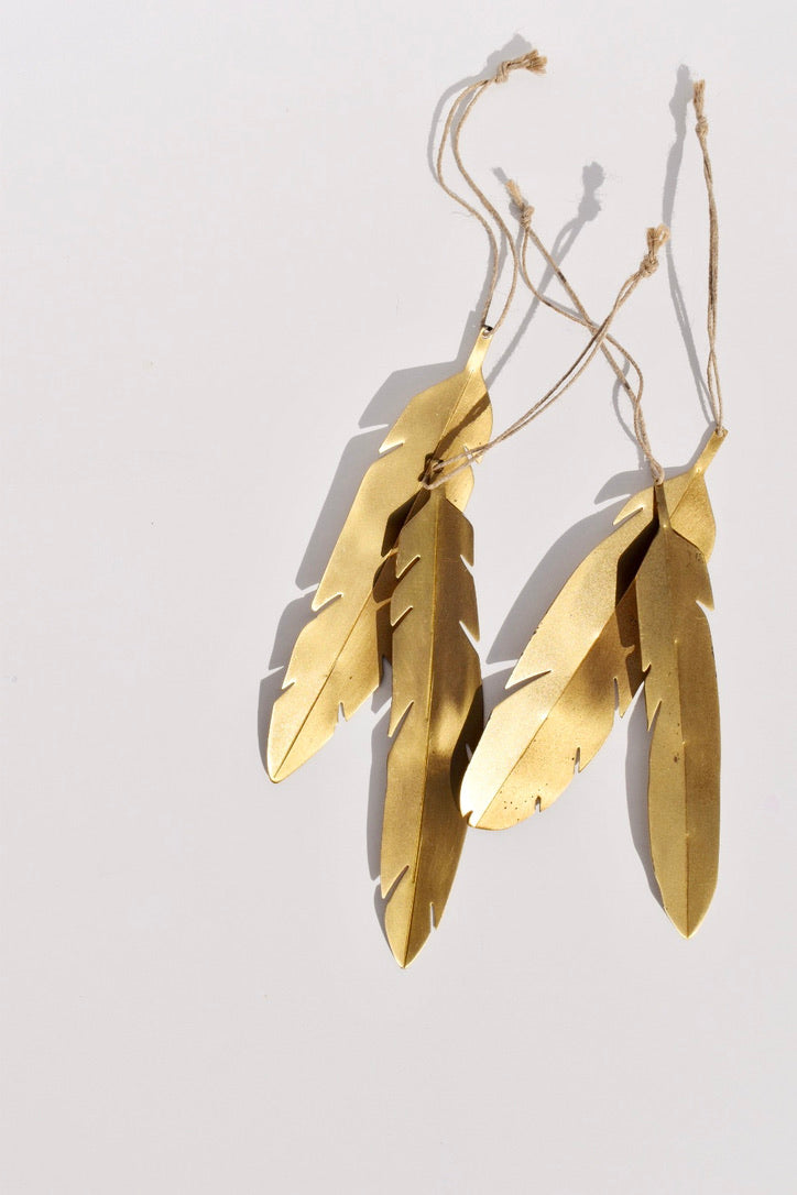 Brass Feather Ornaments (set of four)