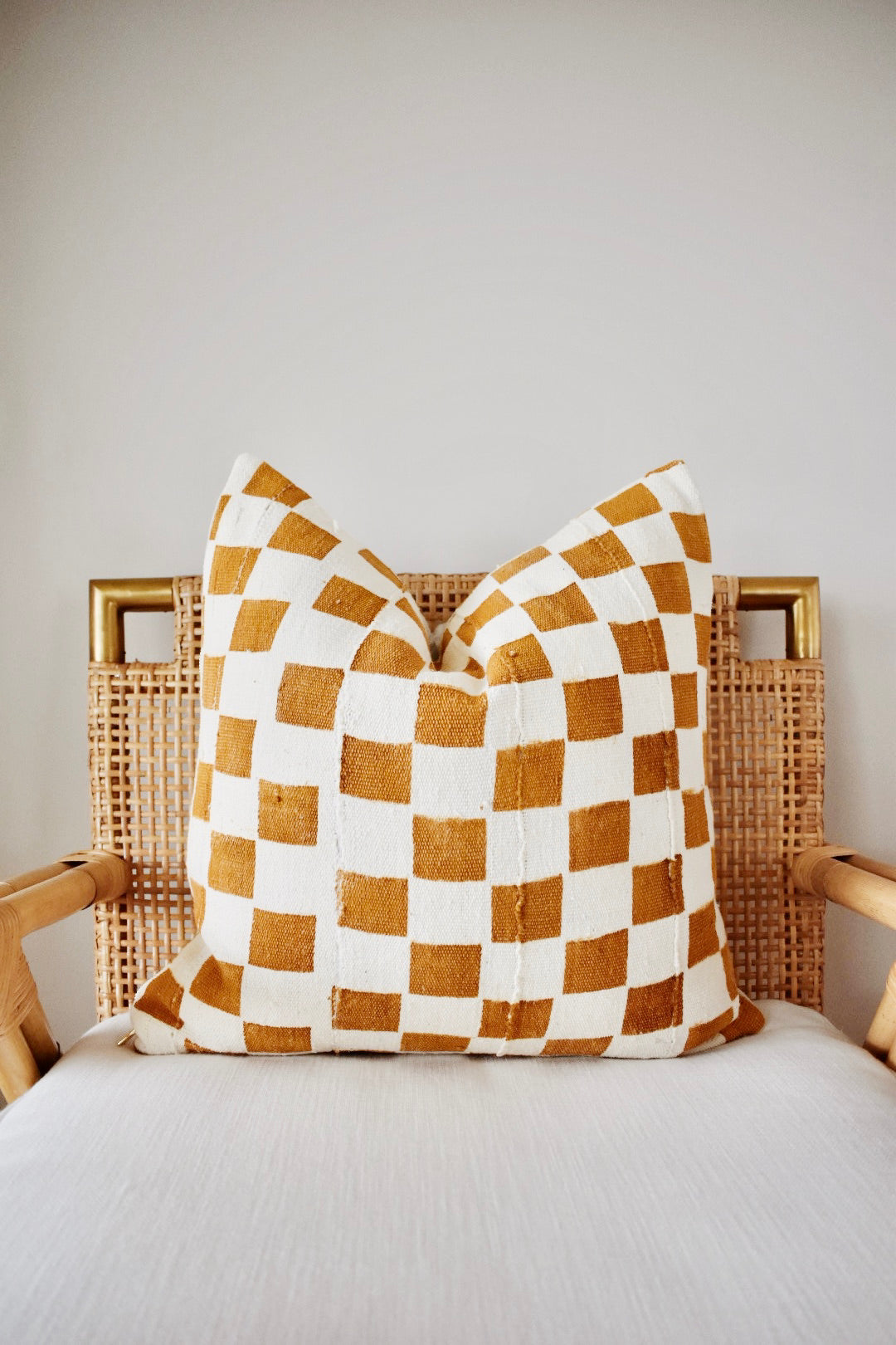 Turmeric Checkered Mudcloth Pillow Cover